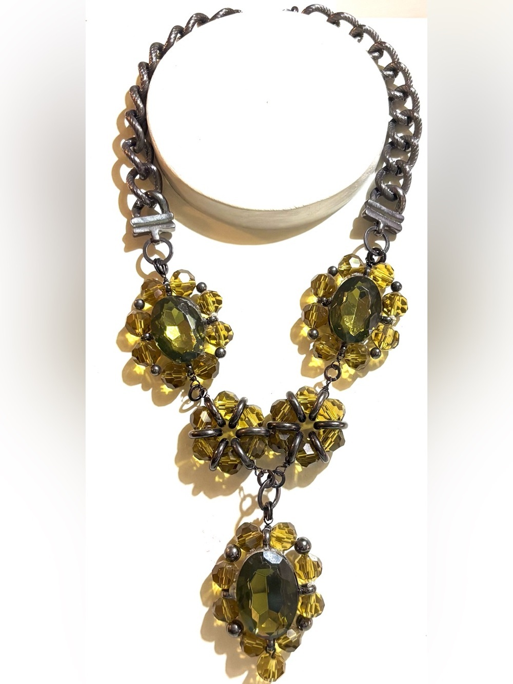 Vintage Yellow Crystal Cluster Necklace